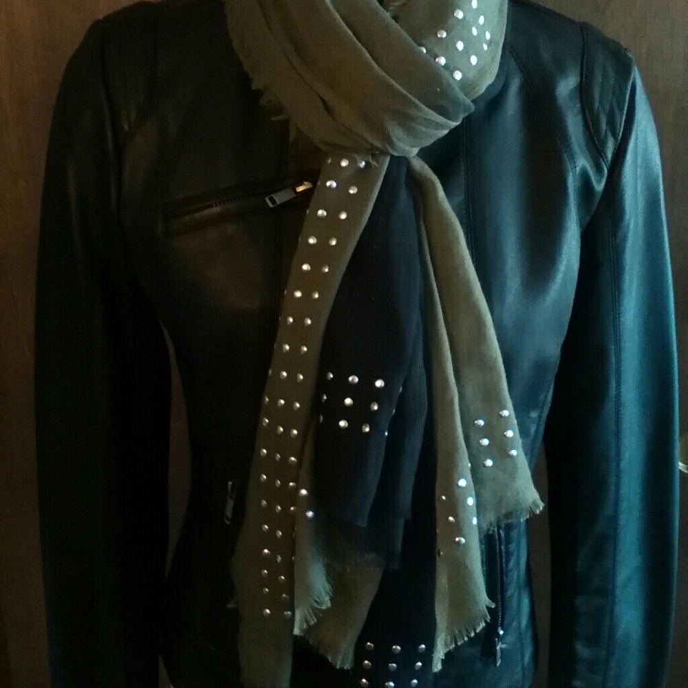 Studded olive black scarf